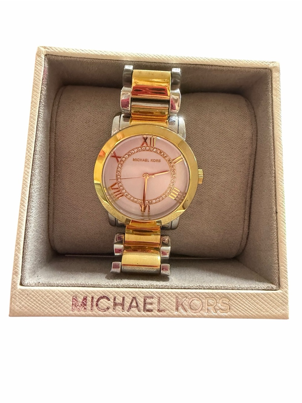 Michael Kors Two-Tone Gold & Silver Watch with Pink Dial